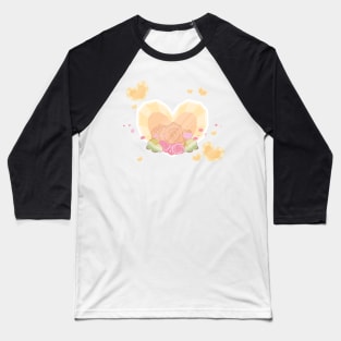 Pink Rose Floral Valentine Heart Shaped Crystals Baseball T-Shirt
